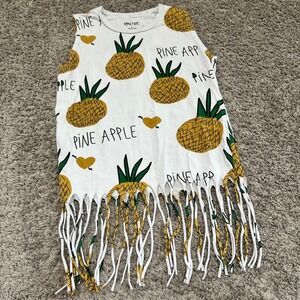 On Fire Pineapple Graphic Tank Top Womens Size L‎ White Sleeveless Casual